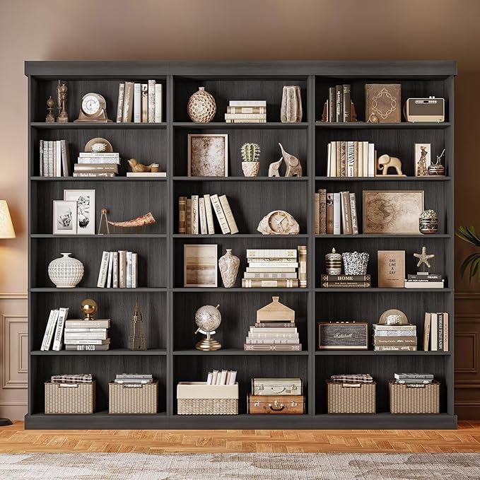 70.8" Tall Black Bookshelf, Farmhouse Modular Bookcase with 6-Tier Adjustable Shelves, Large Storage Cabinet for Home Office, Living Room, Set of 2