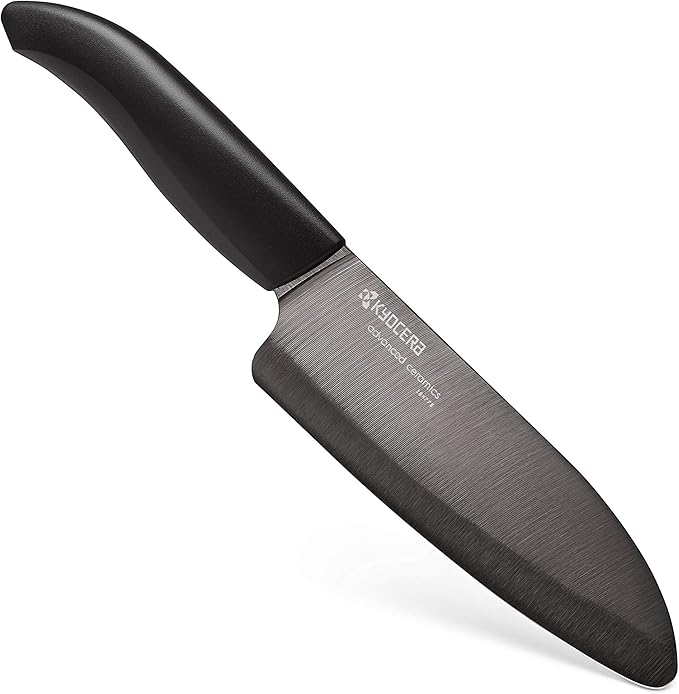 Kyocera Advanced Ceramic Revolution Series 5-1/2-inch Santoku Knife, Black Blade