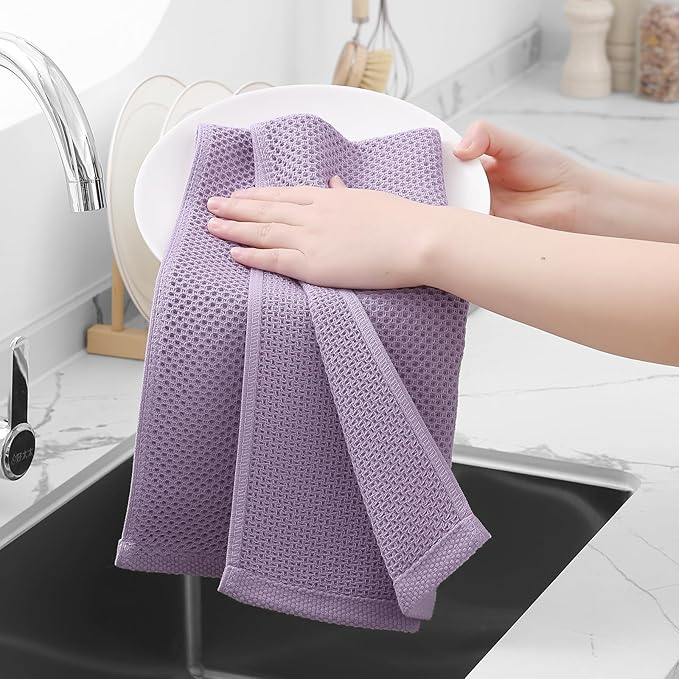 Homaxy 100% Cotton Waffle Weave Kitchen Dish Towels, Ultra Soft Absorbent Quick Drying Cleaning Towel, 13 x 28 Inches, 12-Pack, Lavender