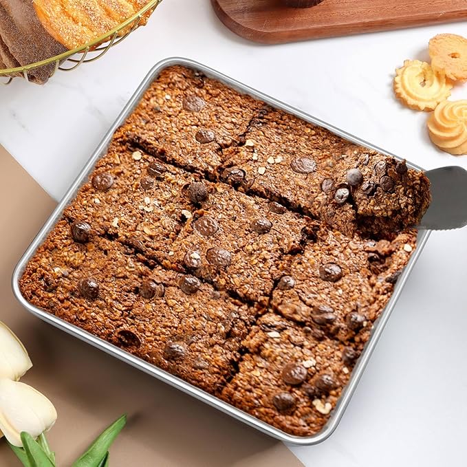 LIANYU 9 x 9 Inch Square Baking Cake Pan Set of 4, Stainless Steel Brownie Bread Cake Molds, Square Bakeware for Lasagna Pie, Oven & Dishwasher Safe
