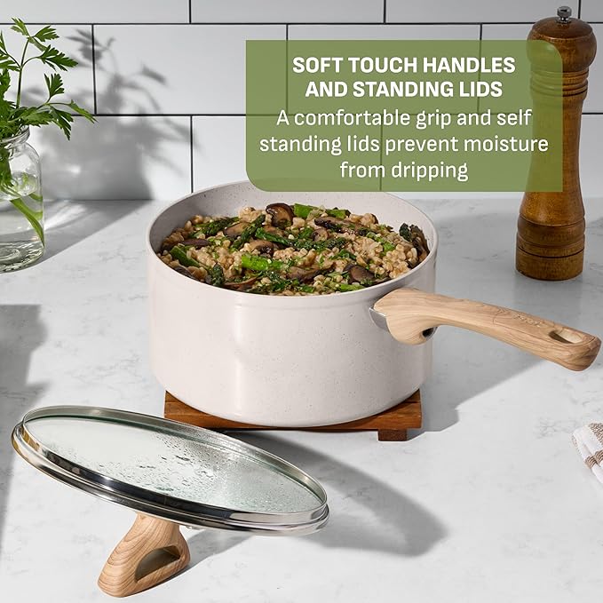 T-fal Revive Ceramic Nonstick Saute Frying Pan with Lid 6 Qt, Oven Safe to 350°F Cookware, Stay-Cool Handle Skillet, Ceramic Pots and Pans, Beige Granite