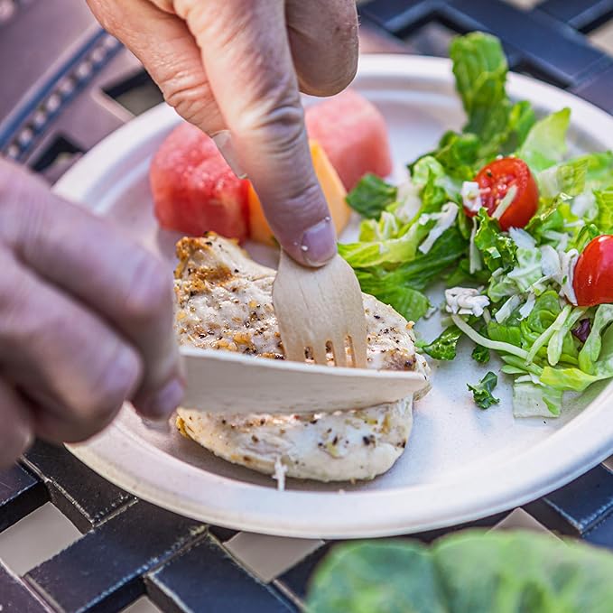 Disposable Wooden Cutlery Set - 100% Home Compostable - Wooden Utensils, Eco-Friendly, Organic, Sustainable and Carbon Neutral Certified - Fork, Knife, Spoon & Napkin - 150
