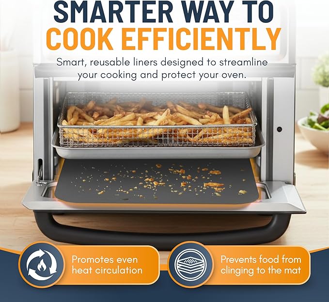 Toaster Oven Liners for Bottom of Oven (2 Pack) Reusable Non-Stick Heat Resistant Toaster Liners, Compatible with Ninja, Cuisinart, Emeril Lagasse & More, Toaster Mat, 12"x12" (Silver)