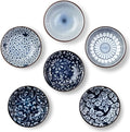 Dipping Bowls, Soy Sauce Dish Ceramic, 3 OZ Small Serving Bowls for Side Dishes Vintage Blue Stylish Design, Set of 6 Mini Appetizer Plates for Condiment Sushi Ketchup BBQ Party, 4 Inch