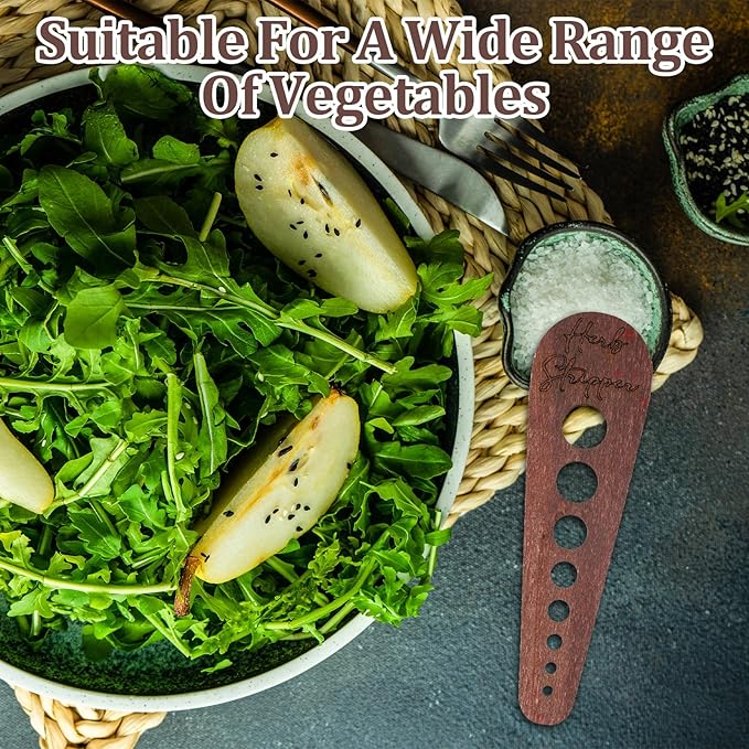 Herb Stripper Tool, Wooden Herb Stripper Vegetable Leaf Remover 8 Different Aperture Designs Wood Stripping Strippers Suitable for Herbs, Parsley, Coriander, Thyme, Rosemary (Brown)