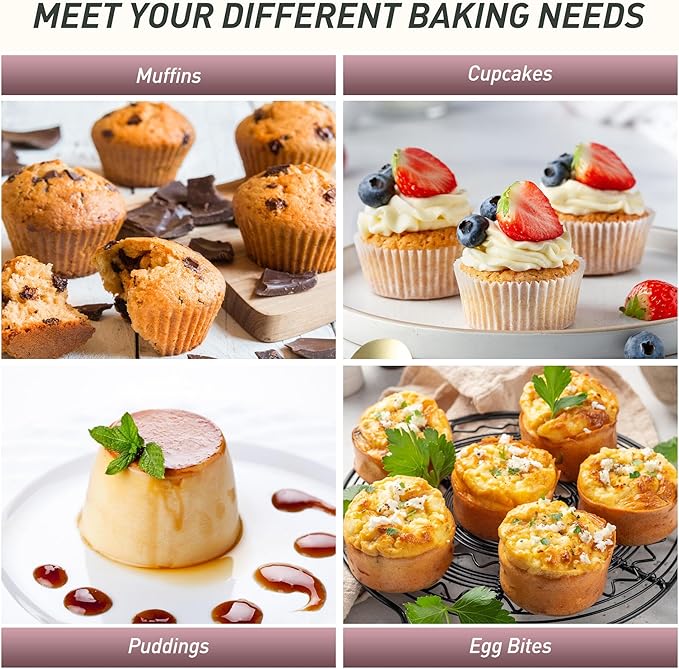 12 Cups Silicone Muffin Pan with Metal Reinforced Frame Regular Size Cupcake Pan Tray Egg Bites Silicone Cookie Molds Muffin Tin Best Baking Pans Tart Pan Sheet Set Reusable Cupcake Liners