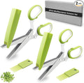 2 Pack Herb Scissors, Herb Scissors with 5 Blades and Cover, Multi Blade Kitchen Scissors for Cutting, Shredding and Cooking Cilantro Onion Salad Garden Herbs, Dishwasher Safety (Green)