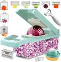 16-in-1 Vegetable Chopper and Slicer with 8 Blades – Veggie Cutter, Dicer, Food Chopper with Container & Lid – Multi-Purpose Kitchen Tool for Easy Meal Prep (Blue)