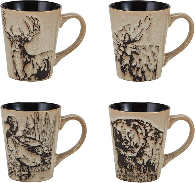 Mossy Oak Animal Print 16 Piece Dinnerware Set, Service for 4, Black and Beige