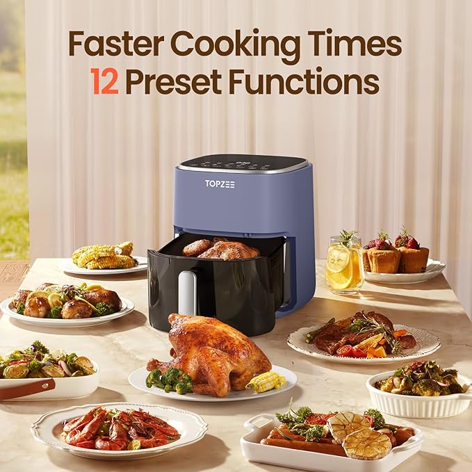 TOPZEE Air Fryer 12-in-1, Compact & Large 5.5-Qt Airfryer, 100-400℉ Precise Heat, 360°Hot Air Circulation, 95% Less Oil, Quick Easy Meals, Bake, Dry, Reheat, Frozen, Broil, Proof
