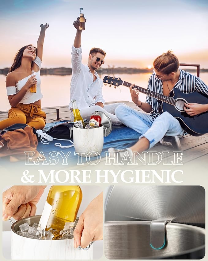 Insulated Ice Bucket, 3L Double Wall Stainless Steel Ice Bucket with Tongs,Lid, Scoop and Strainer, Ice Buckets for Parties,Cocktail Bars, Chilling Beer, Champagne, Wine Bottles