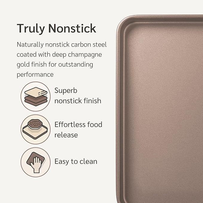 HAPPIELS Nonstick 15x10 inch Baking Sheet Set of 2 | PFOA & BPA Free Non Toxic Carbon Steel 10x15 inches Cookie Sheets | Best Non stick Oven Cooking Pans & Jelly Roll Pan | Best Nontoxic Baking Trays