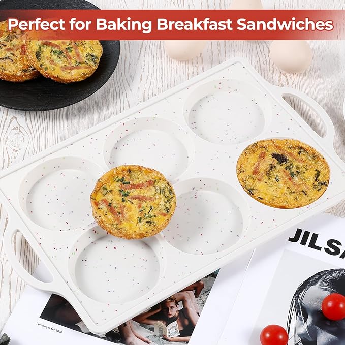Muffin Top Pan Non Stick,4 Inch Metal Frame Round Egg Baking Pan for Oven English Muffins, Whoopie Pies, Corn Bread, Egg Bites, Breakfast Sandwiches Tarts 2 Confetti