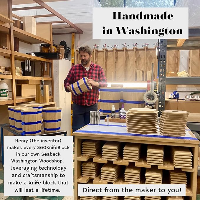 The 360KB ™ (Walnut) magnetic rotating knife block - handmade in Washington - shortest member of the 360 Knife Block ® family
