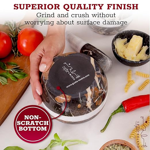 Gusto Nostro Natural Marble Mortar and Pestle Set Small| 4 Inch - 1.5 Cup | Mini Mortar Pestle Set for Grinding Herbs, Nuts, Grains | Pesto Grinding and Guacamole Stone Bowl | Marble Spice Crusher