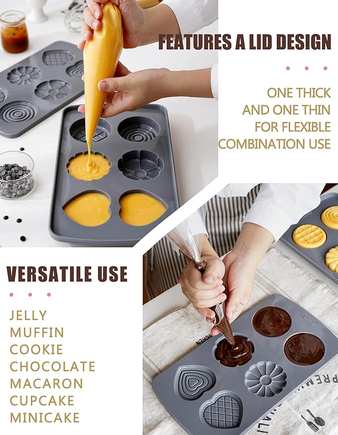 2 Pack Silicone Muffin Pan,Round &Heart Shape Cupcake Pans for Baking 6 Cavites Flower Macaron Waffle Silicone Baking Mold for Chocolate Candy Jello Desserts Making