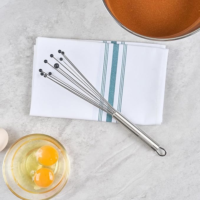 Restaurantware-German Standard 10.6 Inch Ball Whisks, 24 Kitchen Whisks With Silicone Balls - Ergonomic Handle, Dishwashable, Stainless Steel Manual Egg Beater, Durable, For Whisking, Stirring, Mixing