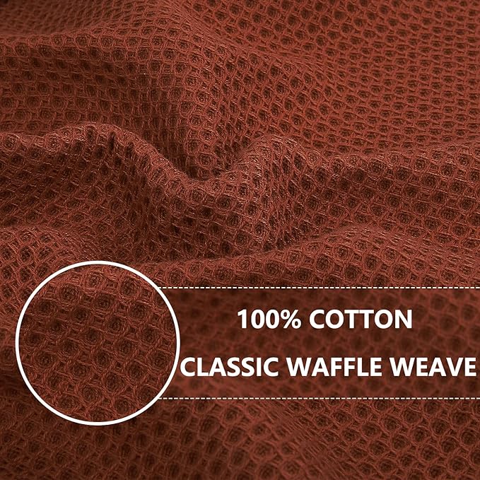 Homaxy 100% Cotton Waffle Weave Kitchen Dish Cloths, Ultra Soft Absorbent Quick Drying Dish Towels, 12 x 12 Inches, 6-Pack, Rust