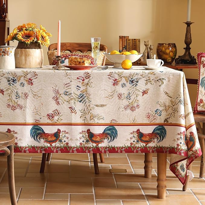 patdrea Designer Small French Rectangle Tablecloth,Red Vintage Linen Animals Pattern Breathable Tablecloths,Decor Floral Table Cover for Kitchen Dining Christmas,Thanksgiving,55"x71"-Townlife E