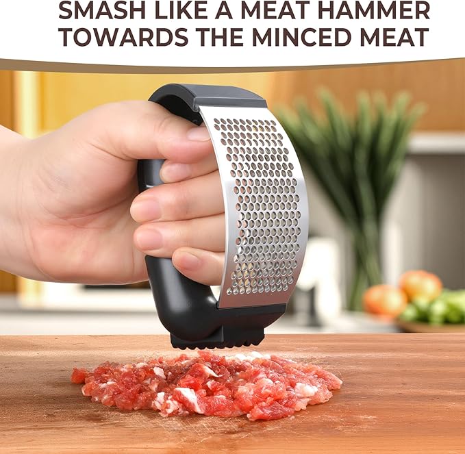 Garlic Press Rocker Stainless Steel Garlic Crusher, Mincer and Chopper with Peeler and Scraper,brush, Easy Kitchen Gadget for Effortless Smashing