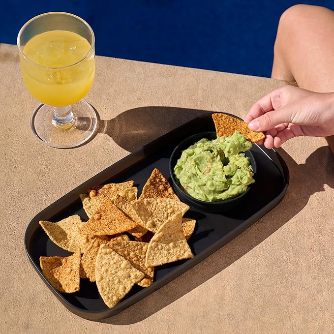 madesmart Dipware Small Reusable Serving Tray for Appetizers and Snacks, Food-Safe Small Appetizer Serving Platter with Removable Dip Bowl, Ocean (Pack of 6)