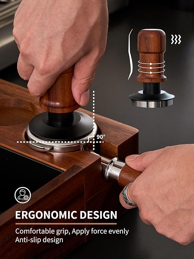 51mm Espresso Tamper, Premium Barista Coffee Tamper with Constant 30lb Calibrated Spring Loaded, Stainless Steel Base and Mahogany Handle. Fits for All 51mm Portafilters, Espresso Accessories