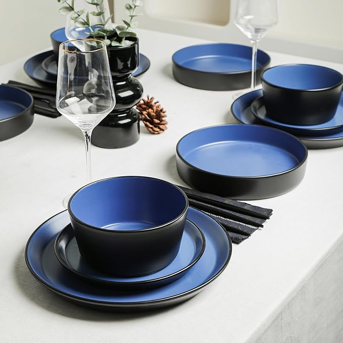 Stone Lain Albie 20-Piece Dinnerware Set Stoneware, Blue and Black