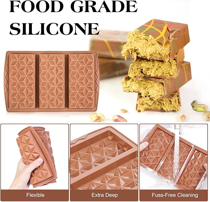 2 Pcs Chocolate Bar Mold Deep Silicone Large Chocolate Molds Break Apart Pyramid Shape Thick Candy Bar Molds