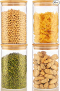 32oz - 4 Pack Glass Jars with Bamboo Lids, Glass Pantry Storage Containers with Airtight Lids, Round Air Tigh Food Storage Canisters for Cereal, Pasta, Flour, Sugar, Rice, Best for Kitchen Organizer