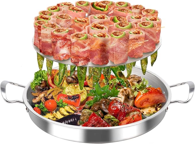 Stainless Steel Multi-Function Pastor Skewer Turkey Roasting Pan Suitable for Fried Corn Tortillas (Al Pastor), Shawarma Skewers,Chicken Leg Rack for Grill (Extra Large)