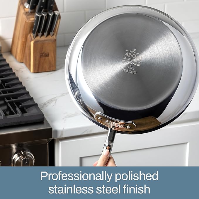 All-Clad D3 12" Stainless Steel Frying pan W/Lid, 3-Ply Stainless Steel Pan, Induction, Oven Broiler Safe 600F Skillet, Professional Cookware, Silver