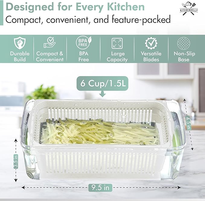 16-in-1 Vegetable Chopper and Slicer with 8 Blades – Veggie Cutter, Dicer, Food Chopper with Container & Lid – Multi-Purpose Kitchen Tool for Easy Meal Prep (Blue)