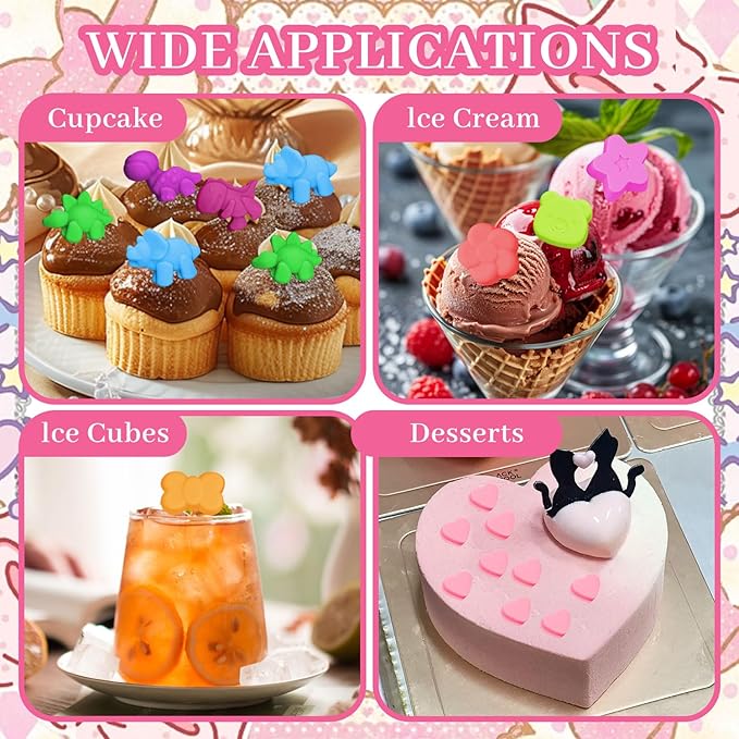 6 Pcs Gummy Bear Molds Silicone, Non-Stick Chocolate Candy Gummy Mold, Animal desserts Gummy Molds With 6 Droppers Clean Brush Storage Box, Including Love Bear Rabbit Mini Donut Fruit Animals Shaped