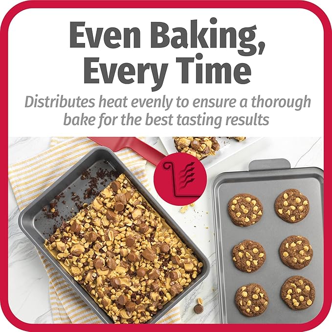 GoodCook Everyday Baking Pan with Metal Lid Nonstick Warp-Resistant Heavy-Gauge Steel Construction Even-Heating Oblong Cake Pan with Solid Oven-Safe Cover, 9x13-Inch, Gray