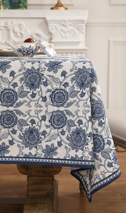 patdrea Designer Vintage Blue Long Rectangle Tablecloth,Linen Anti-Wrinkle Paisley Pattern Farmhouse Table Cloth,Decor Table Cover for Kitchen Dining,Christmas,Thanksgiving,63"x94"-Lantang a