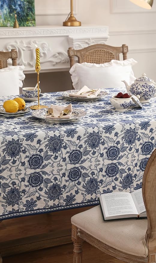 patdrea Designer Small Blue Tablecloth for Rectangle Table,Vintage Paisley Pattern Table Cloth,Decor Floral Cover Cloth for Kitchen Dining Christmas,Thanksgiving,Party,55"x71"-Lantang a