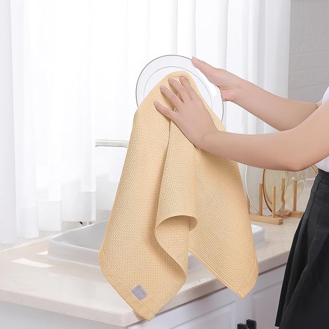 Homaxy 100% Cotton Waffle Weave Kitchen Dish Towels, Ultra Soft Absorbent Quick Drying Cleaning Towel, 13 x 28 Inches, 6-Pack, Apricot