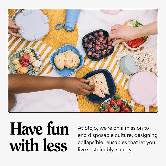 STOJO Collapsible Bowl 5 Set - Sage, 36oz - Reusable Silicone Bowl for Hot and Cold Food - Perfect for Travel, Meal Prep, To-Go Lunch, Camping & Hiking - Microwave & Dishwasher Safe