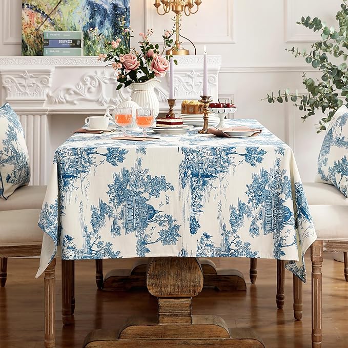 patdrea Designer Vintage Cyan Rectangle Small Tablecloth,Linen Ancient Castle and Manor Pattern Tablecloths,Table Cover Cloth Decor for Kitchen Dining Christmas,Thanksgiving,55"x71"-Lucerne a
