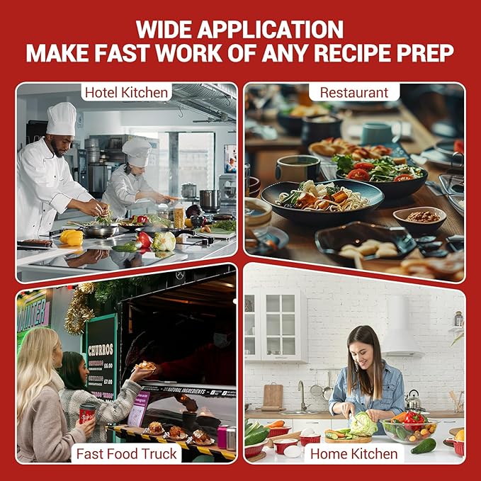 Commercial Food Processor with 6 Blades, Electric Vegetable Slicer & Chopper for Restaurant Kitchen - Stainless Steel Multifunctional Dicer, Shredder, Slicer