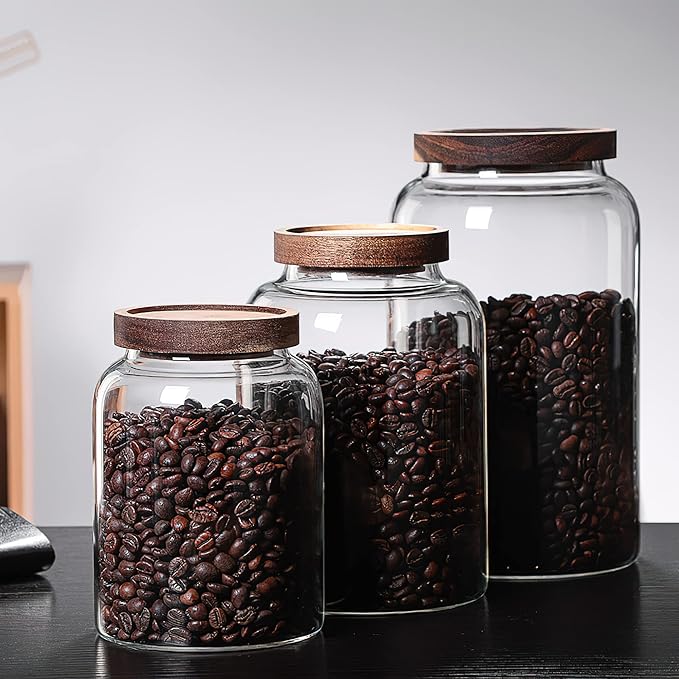 MOLFUJ 2500ML 83FL Oz Glass Storage Container with Wood Lid Large Decorative Organizer Bottle Canister Pantry Jar with Air Tight Wooden Lid for Food Coffee Candy Cereal Rice Flour Pop Spaghetti