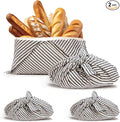 yeload 2 Pack Beeswax Bread Bags, Striped Linen Bento Bags, 14" Cotton Loaf Bag, Reusable Organic Food Storage, Sourdough Bag, Rustic Farmhouse Azuma Bukuro Origami Wrap for Baked Gifts (Black, 2)