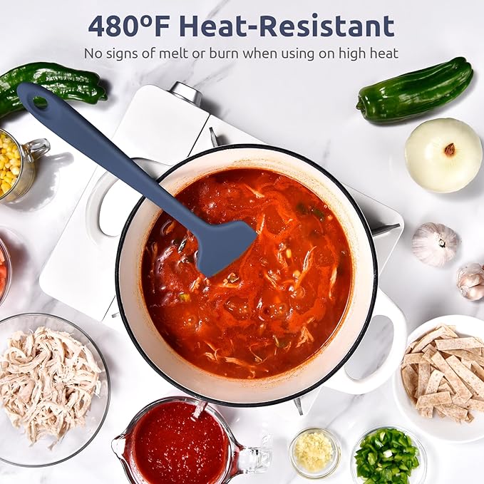 14" Extra Long Silicone Spatula: U-Taste 480ºF Heat Resistant Flexible Baking Mixer Scraper, Large Rubber Mixing Stirring Scraping Seamless Kitchen Turner Utensil for Nonstick Cookware(Midnight Blue)