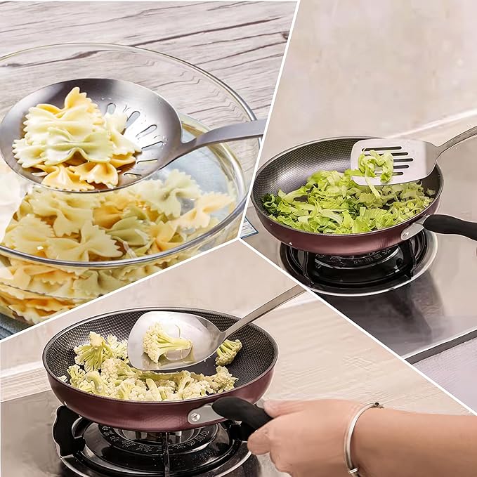 FJNATINH Cooking Utensils Set with Wood Handle, 9 Pieces Wok Utensils Tools - Wok Accessories Cookware Set