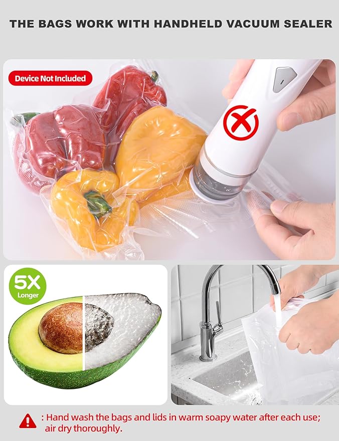 Vacuum Sealer Bags, Reusable Vacuum Zipper Bag, BPA Free Heavy Duty Vacuum Storage Bag for Food 15 Bags (15 Small Bags (8.27x 8.66 in))