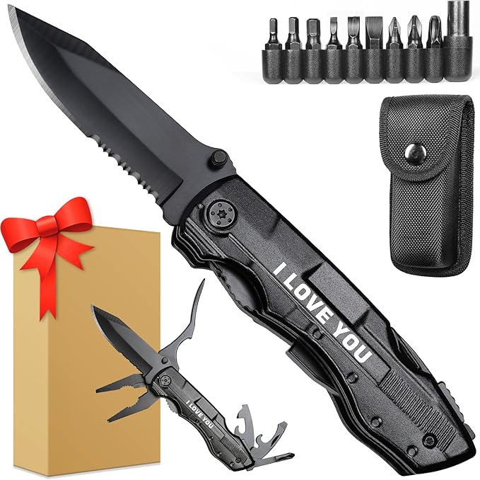Gifts for Boyfriend Him Husband Men, Multitool Knife”I LOVE YOU”, Valentines Unique Gifts, Anniversary Ideal Gift for Husband, Fathers Day Birthday Gift for Him, Christmas Stocking Stuffers