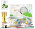 TEANAGOO Matcha Whisk Set,7 Pcs Matcha Set White,Ceremony Matcha Kit,Matcha Tea Set for Making Latte,Ceramic Bowl(chawan) whith Spout and Whisk,Gift for Matcha Lovers