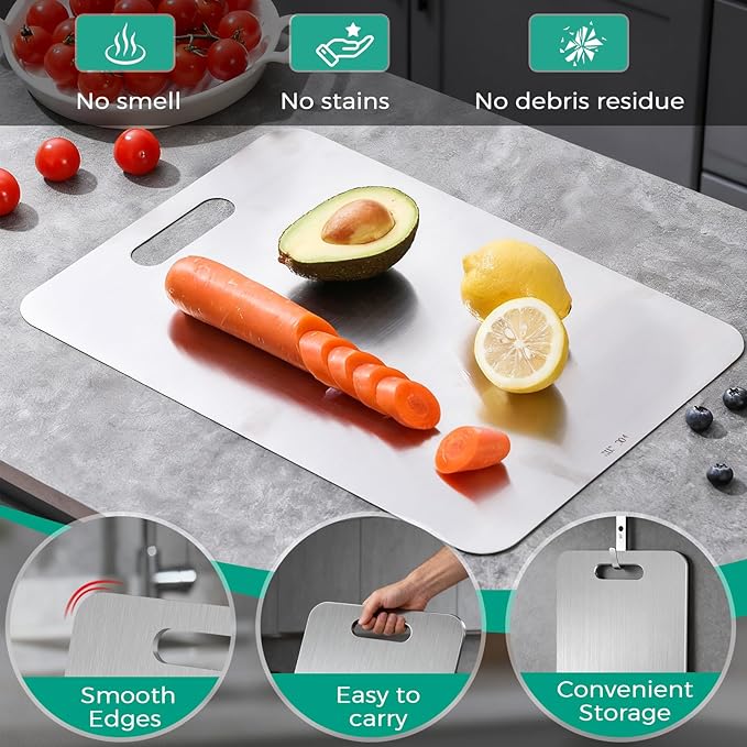Katuchef Titanium Cutting Board - Upgraded 100% Pure Titanium Cutting Boards for Kitchen Non Toxic, Double-Grade Hygiene Durable Non Moldy Dishwasher Safe Meat Fruit Metal Board (1PC 9x13.5 Inch)