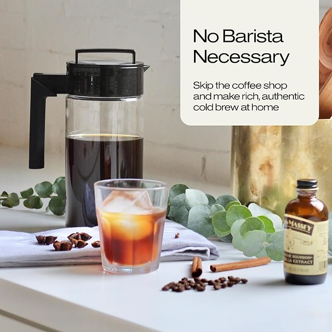 Takeya Tritan Cold Brew Coffee Maker - Airtight Pitcher with Leak-Free Lid - BPA-Free Cold Brew Maker with Silicone Handle - Dishwasher-Safe Pitcher for Homemade Cold Brew - 2 Quart, Black