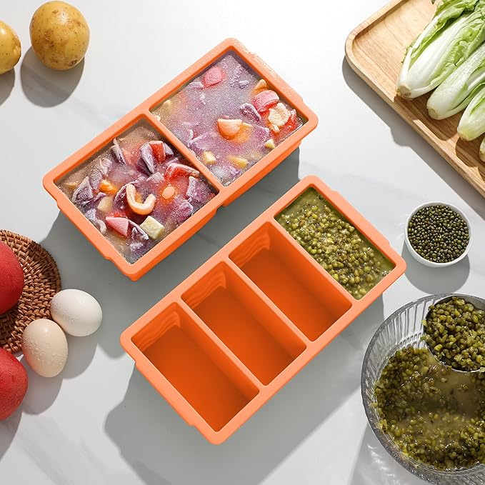 Silicone Freezer Molds for Soup with Lid, 1-Cup & 2-Cup Large Ice Cube Trays Food Storage Containers for Meal Prep, Freeze 250mL/125mL Portions – 2 Pack